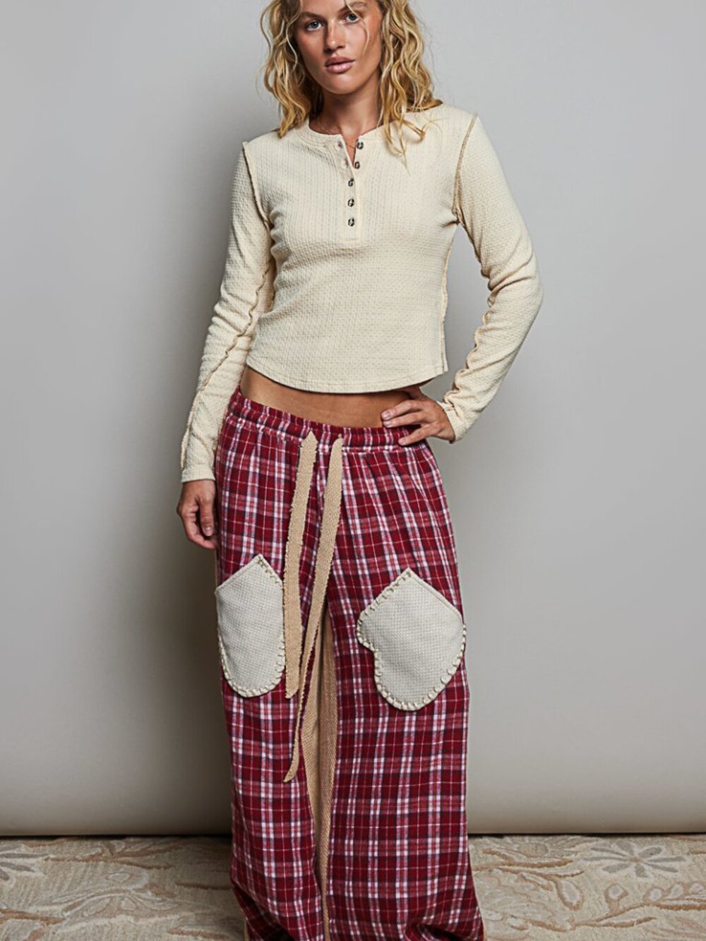POL CHERRY PLAID HOLIDAY PANT-BRAND NEW